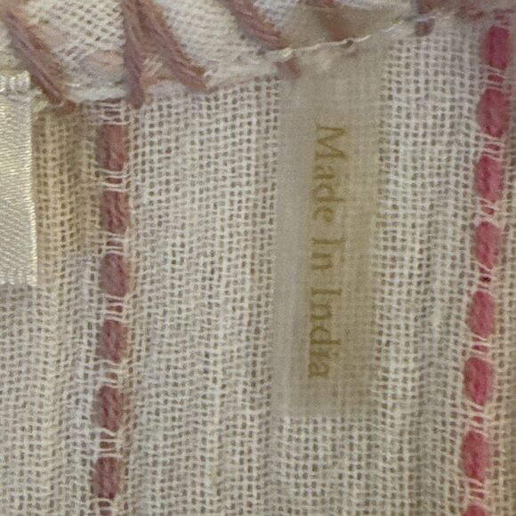 LoveShackFancy Size L Mini Dress Pink Striped Ruffle Tier Embroidered Boho - Picture 7 of 11